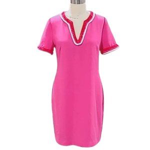 $299 New Trina Turk Pink Short Sleeve V-Neck Shift Dress Size 6